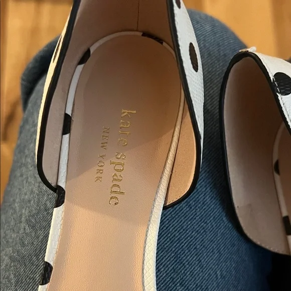 kate spade Black and White Polka Dot Pointed Toe D'Orsay Flats - Picture 3 of 6